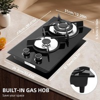 2 Burners Gas Hob 30cm Kitchen Built In Cooktop Tempered Glass Ng/lpg Dual Fuel