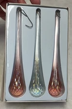 Vintage Kurt S. Adler Glass Luster Teardrop Ornaments- Set Of 3 Orig. Box 6”