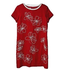 Talbots Linen Rayon Tropical Shift Dress 12 Petite Floral Embroidered Hawaiian