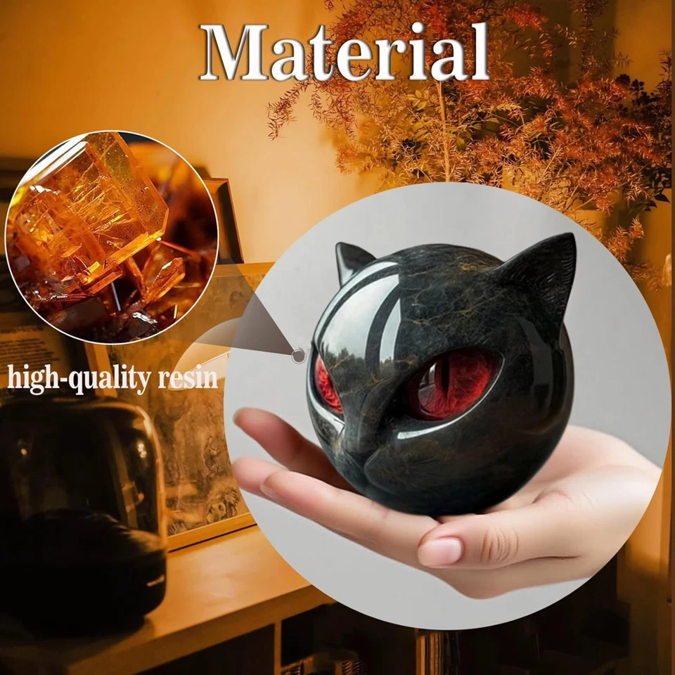 Cabeza de Gato Negro Escultura Mármol Textura Curación Recuerdo Regalo EE. UU. Foto 3 de 4