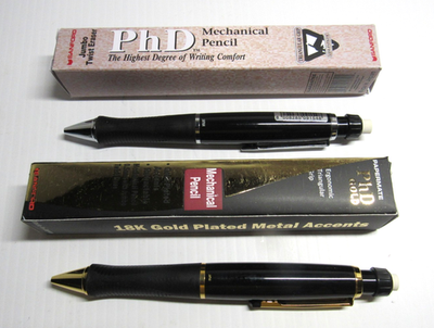 #ad SET of 2 Sanford Paper Mate PhD Black Mechanical Pencils .5mm 1 Gold 1 Chrome $29.99