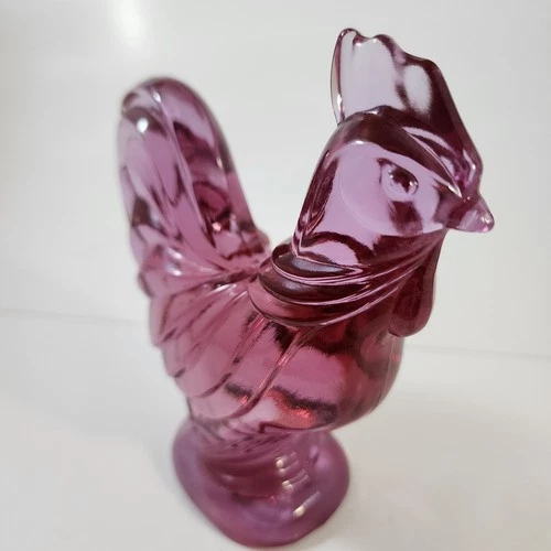 Rare Fenton Mullberry Pink/Purple Rooster Chicken Figurine Art Glass Paperweight