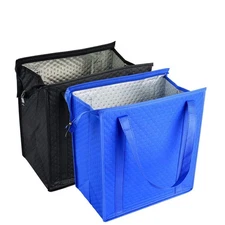 2PCS Refrigerator Grocery Bag,Cooler Bag,Zipper,Black,Blue