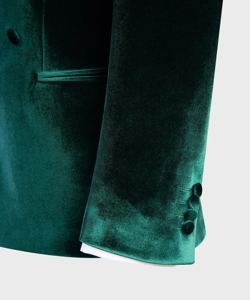 Hombres Trajes Chaquetas Terciopelo Slim Fit Formal Prom Tuxedos Prom Novio Doble Botonadura Foto 4 de 4