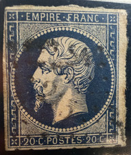 🦬Timbre 20c Bleu Noir Empire non dentelé N°14A - Ob Losange PC🦬