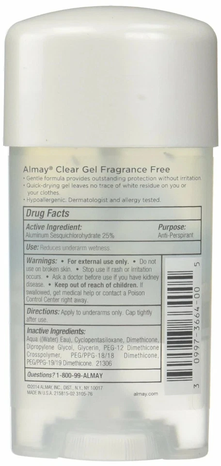 Paquete de 12 desodorantes antitranspirantes Almay gel transparente sin fragancia 2,25 OZ Foto 3 de 4