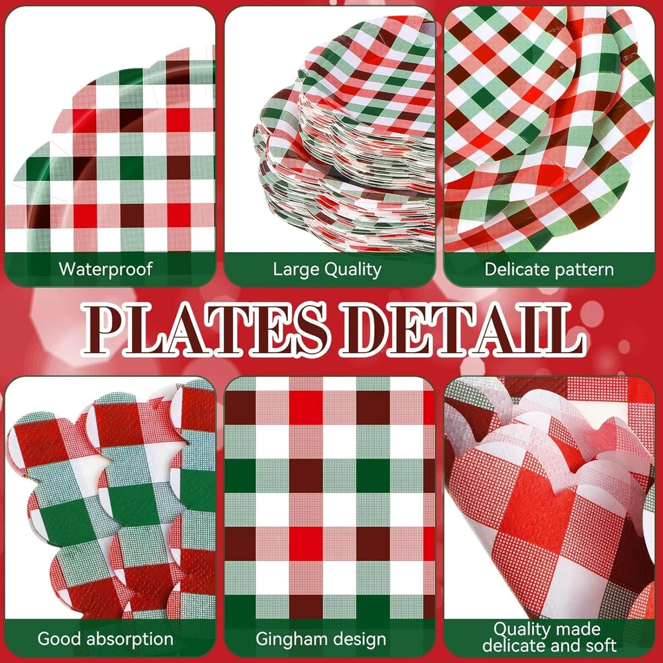 452 Pcs Christmas Buffalo Plaid Party about 9 oz in capacity, Red and Green  - Image 2 of 4