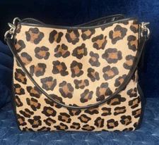 Vintage COACH Large Edie Ocelot Caft Hair Black Leather Shoulder Bag NEW