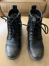 Billabong Women?s 6 Black Distressed Faux Leather  Ankle Combat Boots Willow Way