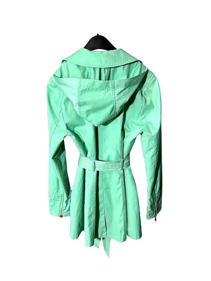 Gabardina con cinturón de doble botonadura verde menta remache negro para mujer (M) - forrada Foto 3 de 4