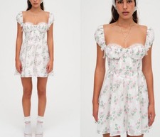 NWT For Love and Lemons Remi Mini Dress White Pink Floral Corset Lace S NEW $239