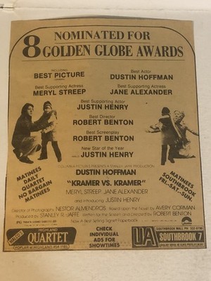 Kramer Vs Kramer Dustin Hoffman Jane Alexander Meryl 1979 Vintage Print Ad Tpa32