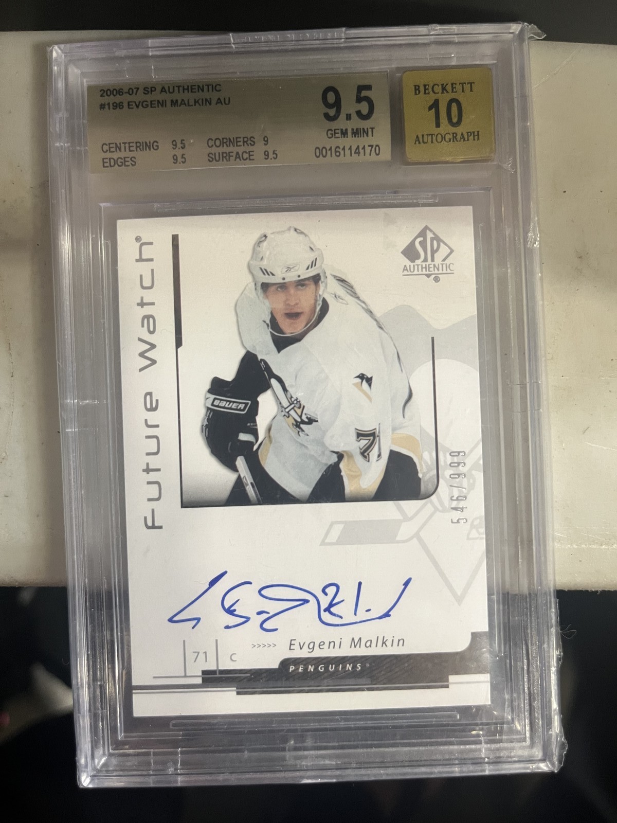 2006-07 SP Authentic Evgeni Malkin #196 546/999 Rookie BGS 9.5 Auto 10