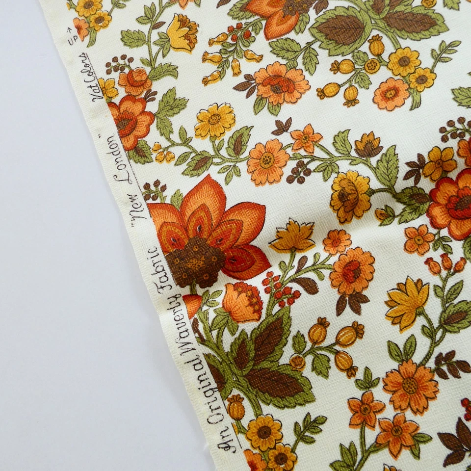 Vintage Waverly New London Cotton Decorator Fabric Remnant 48x20 inch Green Gold - Image 3 of 4