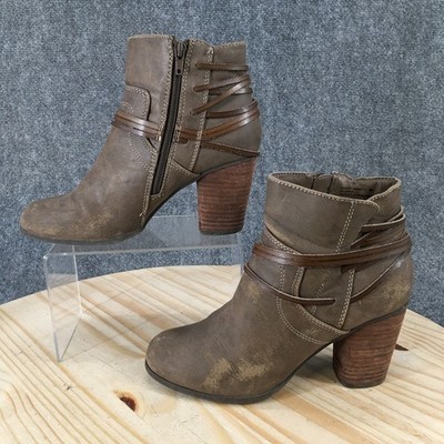 Madden Girl Danaee Ankle Boots Womens 8 M Side Zip Block Heels Casual Brown