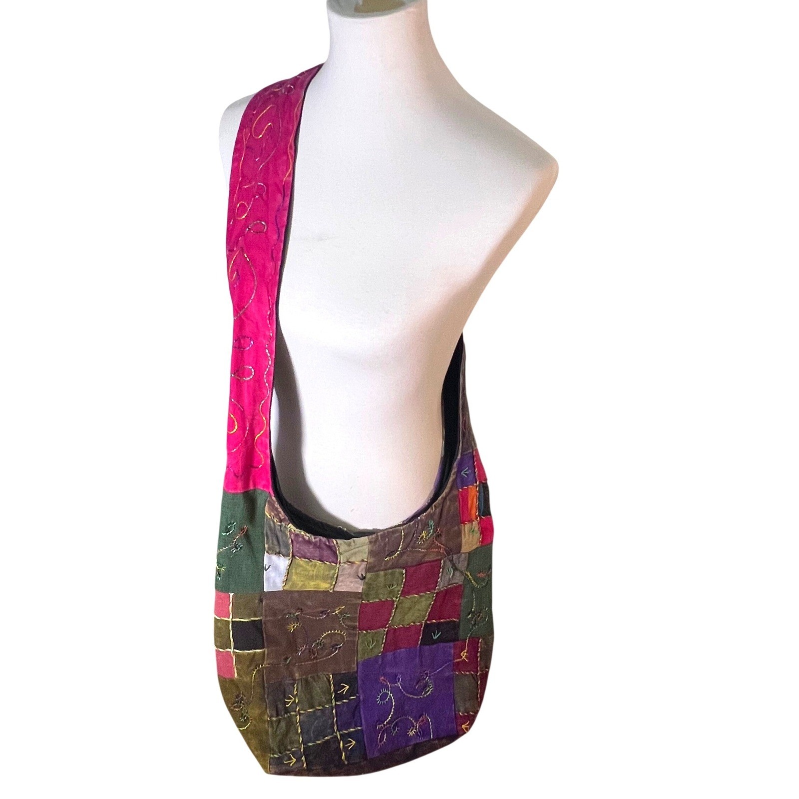 Rising International Patchwork Hobo Boho Bag Colo… - image 3