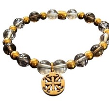 Rustic Cuff Gold and Silver Beaded Bracelet w...