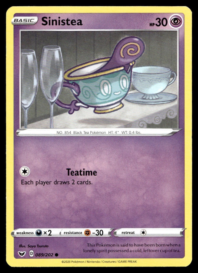 Sinistea 89/202 Pokemon Card Sword & Shield Common 30 HP Lightly Played FX