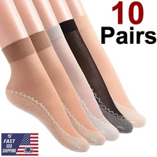 10 Pairs Women Silky Anti-Slip Cotton Sole Sheer Ankle High Tights Hosiery Socks