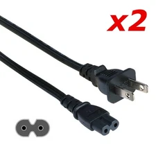 2 Pack - 10ft Two Prong AC Power Cord Cable NEMA 1-15P C7 for Laptop PS3 PS4 DVR