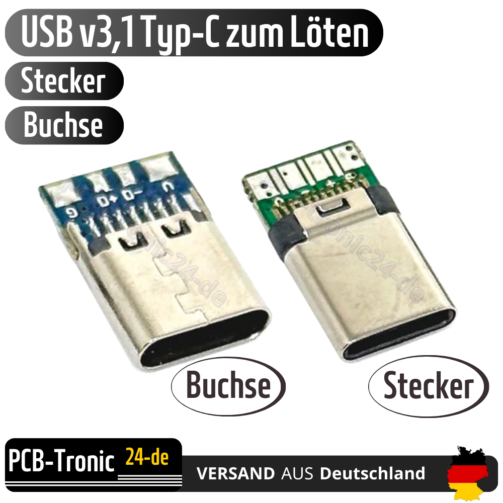 USB 3.1 Typ C Löt Stecker, Buchse PCB Lötstecker zum