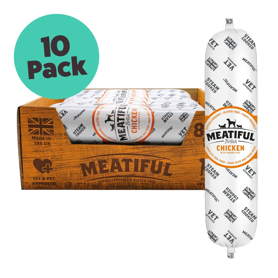 Meatiful Complete Wet Dog Food Premium Chub - British Chicken & Rice (10 Pack)