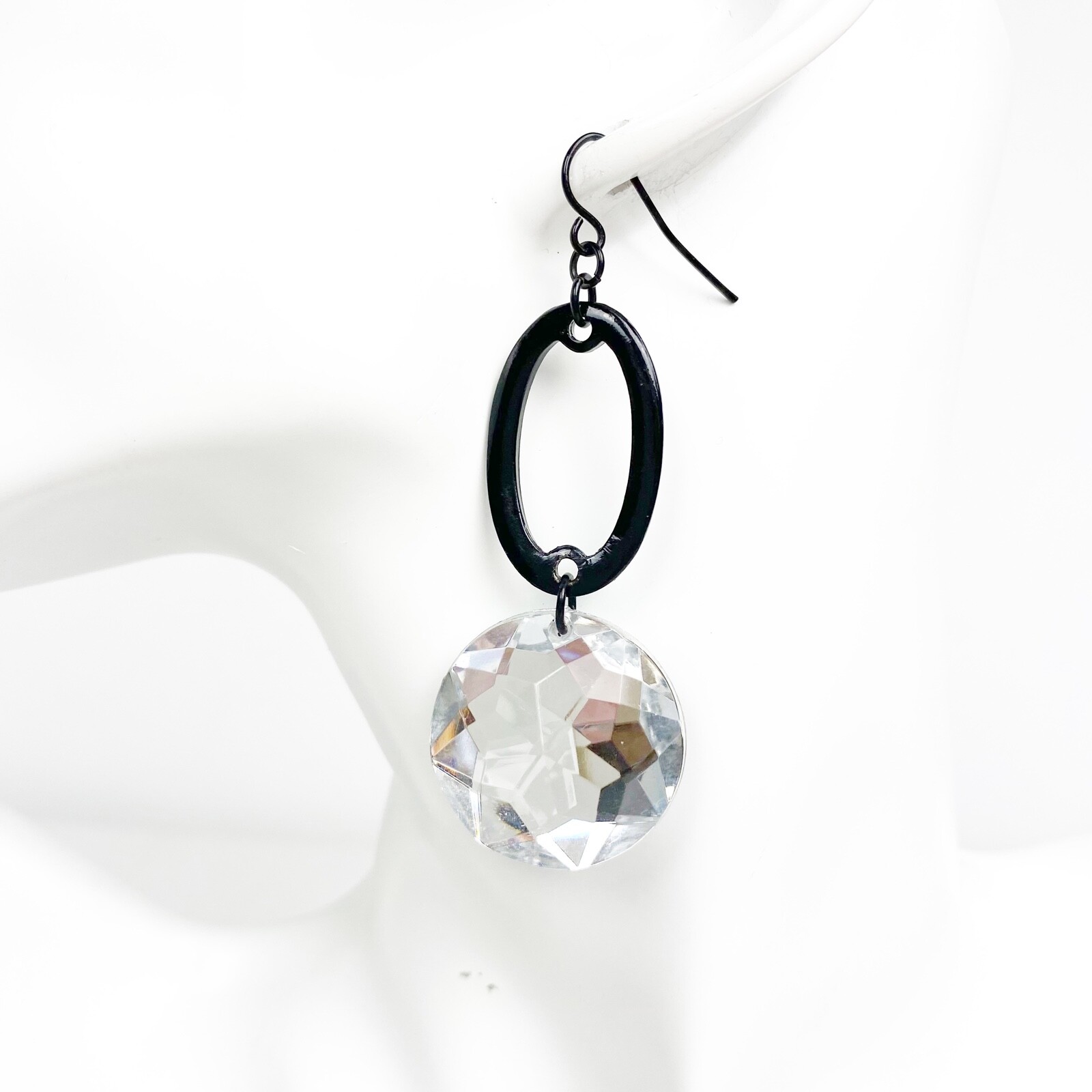 large rhinestone black loop dangling EARRINGS fas… - image 1