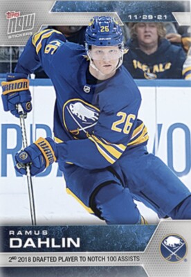 2021-22 TOPPS NOW NHL STICKER BUFFALO SABRES RAMUS DAHLIN #133 GETS 100 ASSISTS