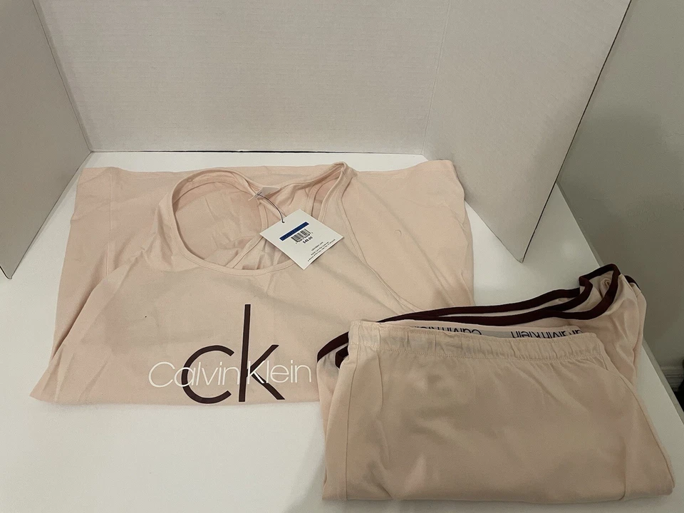 JUEGO DE ROPA DE DORMIR CALVIN KLEIN MUJER 2 PIEZAS TALLA XL LT ROSA RAZORBACK TOP Y CORTO NUEVO CON ETIQUETAS Foto 4 de 4