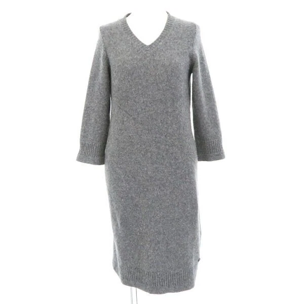 Abito donna CHANEL 100% cashmere manica 3 4 scollo a V maglia taglia 34 grigio COCO MARK