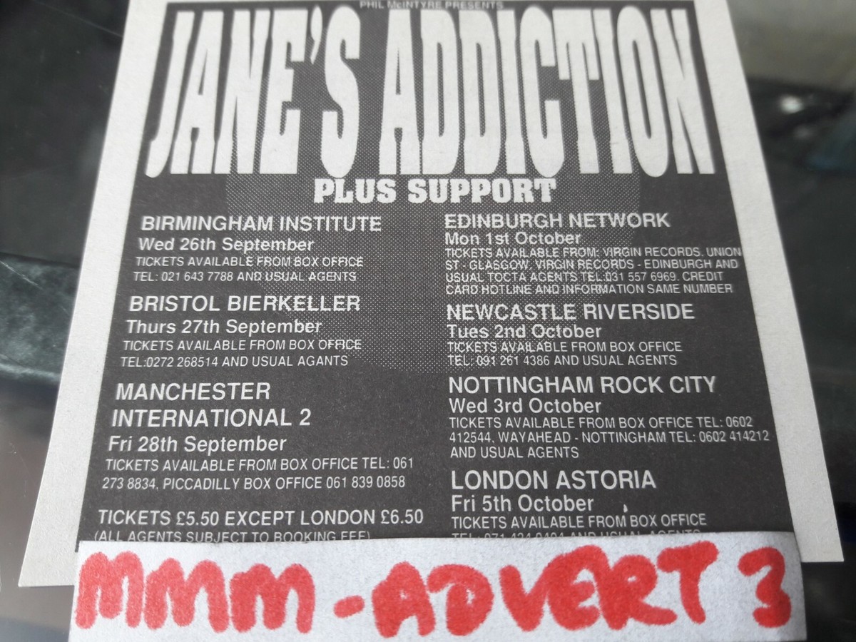 JANES ADDICTION - LIVE TOUR DATES 2003 1990 1991 original advert