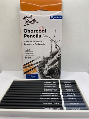 MONT MARTE Kohle Bleistift 12 Set Kunst Skizzieren Zeichnen 6 weich 4 mittel 2 hart