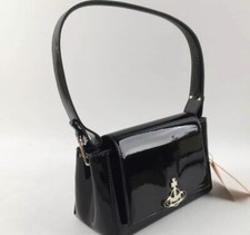 Vivienne Westwood Hazel Patent Medium Handbag Black Silver Orb New outlet
