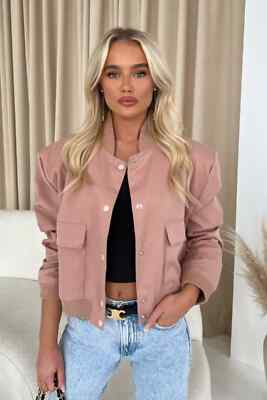 Damen Langarm Knopfleiste kurz Varsity Cropped Bomber Damen Jacke Mantel Oberteil