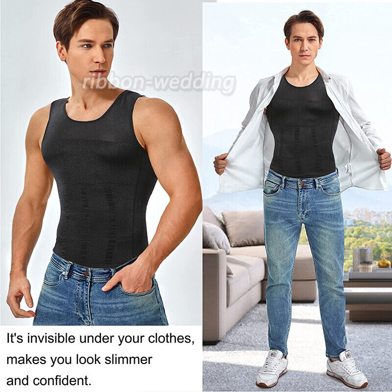 Men' Compression Vest T-Shirt Moobs Slimming Tummy Control Body