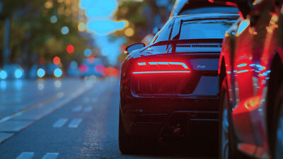Anime audi r8 bokeh taillights black cars car Play Gaming Mat Desk