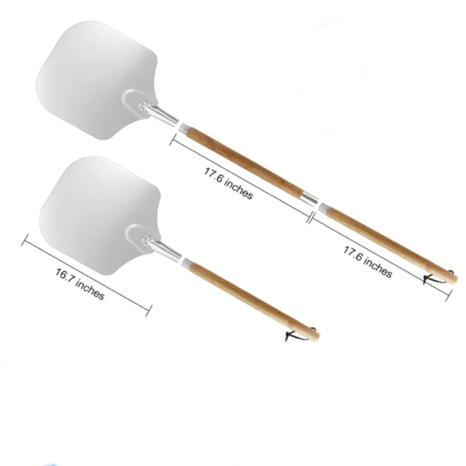 Paleta de pizza extensible de aluminio de 35 pulgadas de largo con mango de madera desmontable Foto 2 de 4
