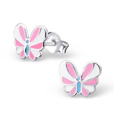 Butterfly 925 Sterling Silver Light Pink White Blue Stud Earrings Girl Women