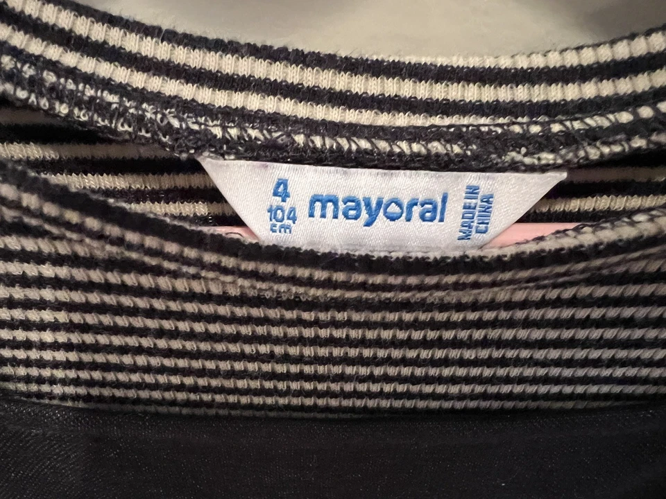 Mayoral Girls Long Sleeves Stripe Top With Dress Size 4 - Navy/Dark Blue, White - Image 4 of 4