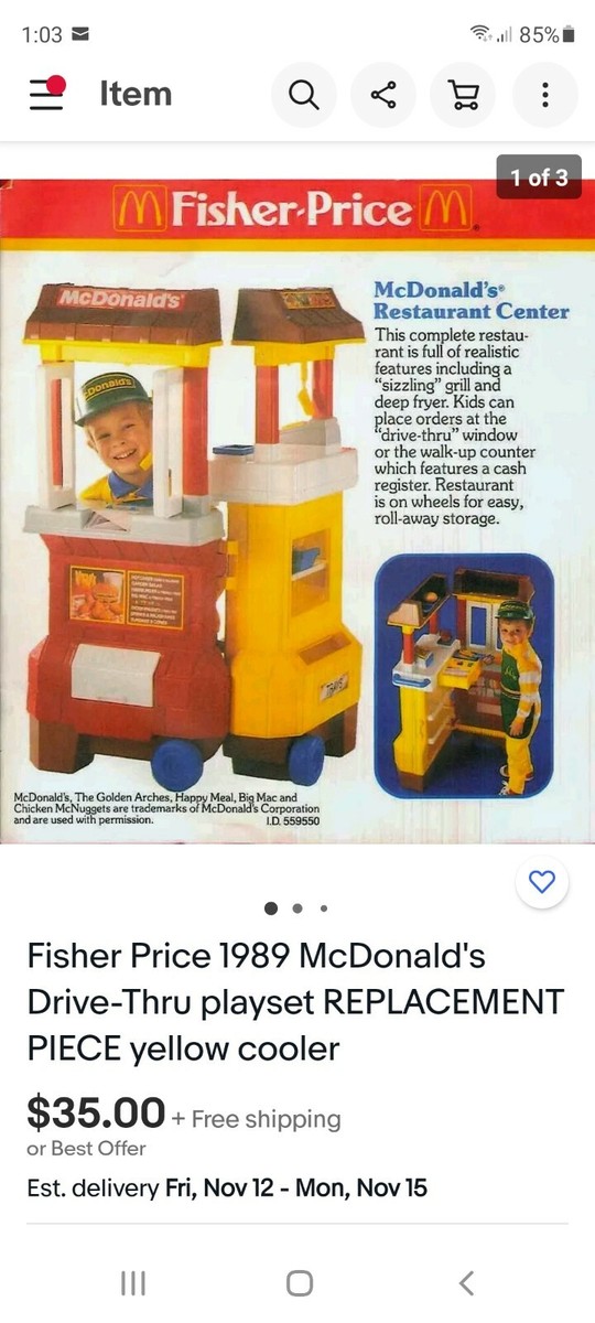 Vtg 1989 Fisher Price Fun with Food McDonald's Drive Thru