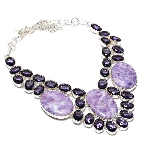 Collier En Lépidolite Naturelle Violette - Perles 12 Mm, 43 Cm, Argent Massif 925, Création Française