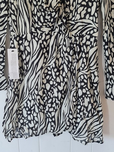 Top Shop Dress Uk 10 Petite Black White Polyester Long Sleeve NEW With Tags - Picture 2 of 8