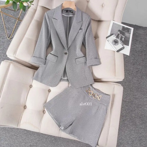 2 Piece Blazer Coat Shorts Set Women Sleeve Suit Jacket Office Lady Suits Outfit - Picture 15 of 23