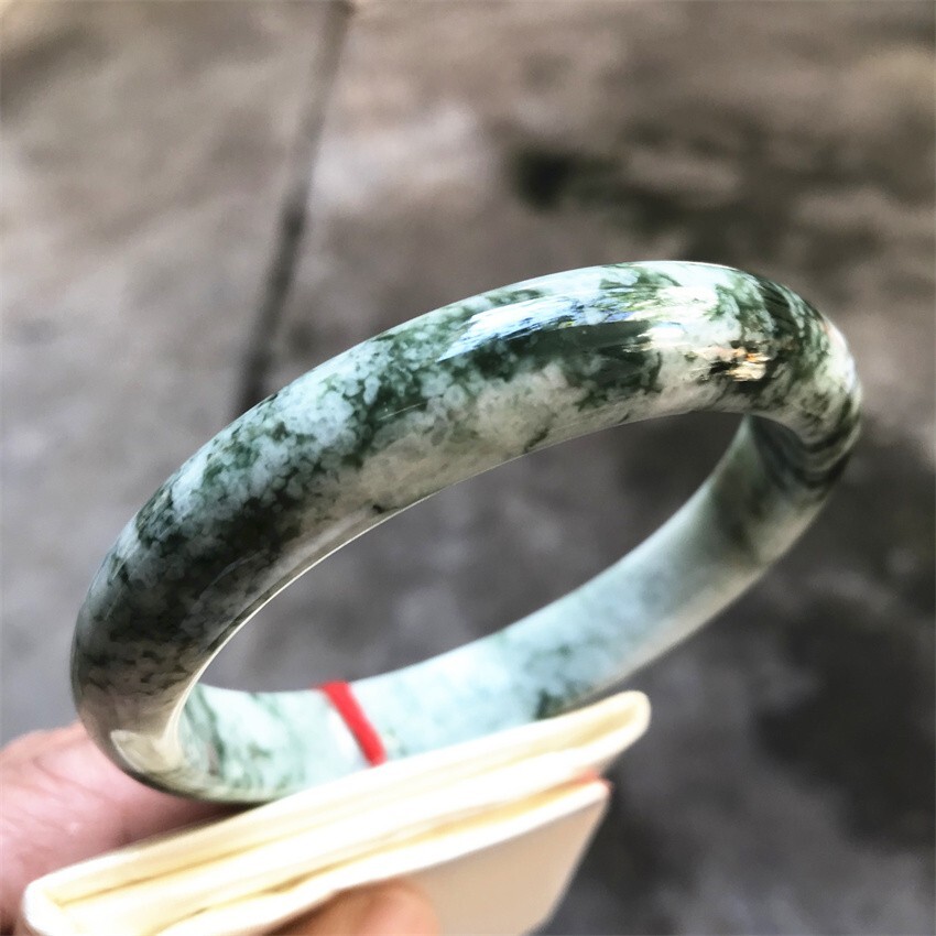 63mm Natural Green Jadeite Jade Bracelets Burma Emerald Jade Bracelet