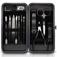Nail Clippers Set 12 in 1 Black Stainless Luxury Travel Kit for Men Women