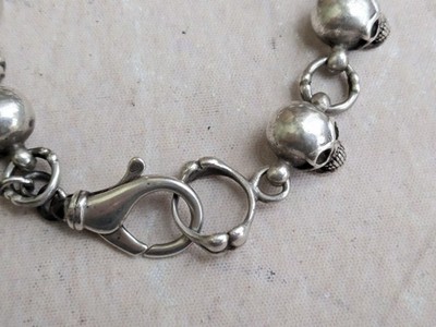 Vintage Sterling Silver Skull Bracelet 9.5
