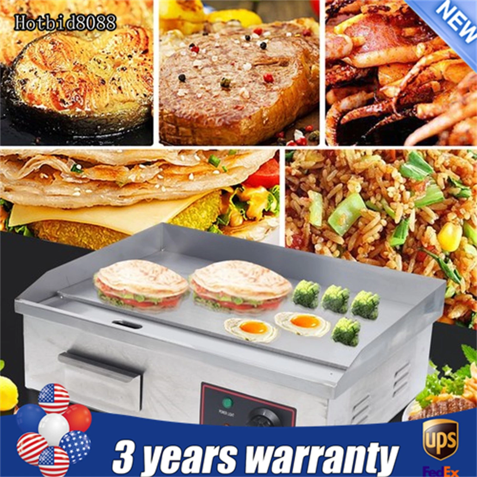 22" Electric Grill Griddle Commercial Non Stick Flat Top Grill Indoor Countertop