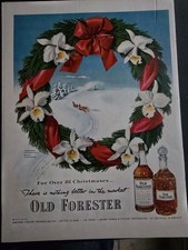 Ancienne publicité art couronne de Noël whisky bourbon Forester 1951 pour femme John Howard
