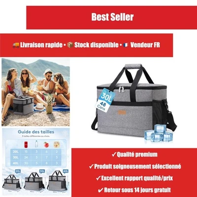 Lifewit Sac Isotherme 30L Glacière Souple Portable Pique-Nique Camping Gris - Photo 1/4