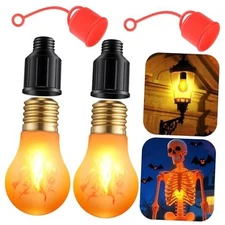 Treela 2 Pack Halloween Rechargeable A19 Flickering Flame Light Bulbs with E26 